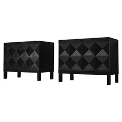 Retro De Coene Pair of Black Sideboards with Graphic Doors