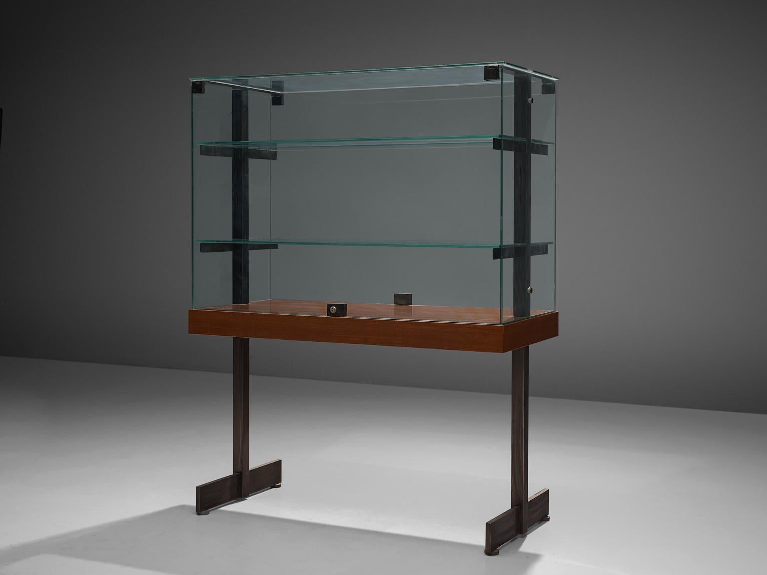 Mid-Century Modern De Coene Showcases in Glass, Steel and Teak For Sale