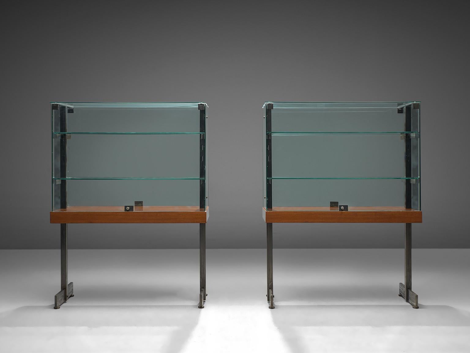 Belgian De Coene Showcases in Glass, Steel and Teak For Sale
