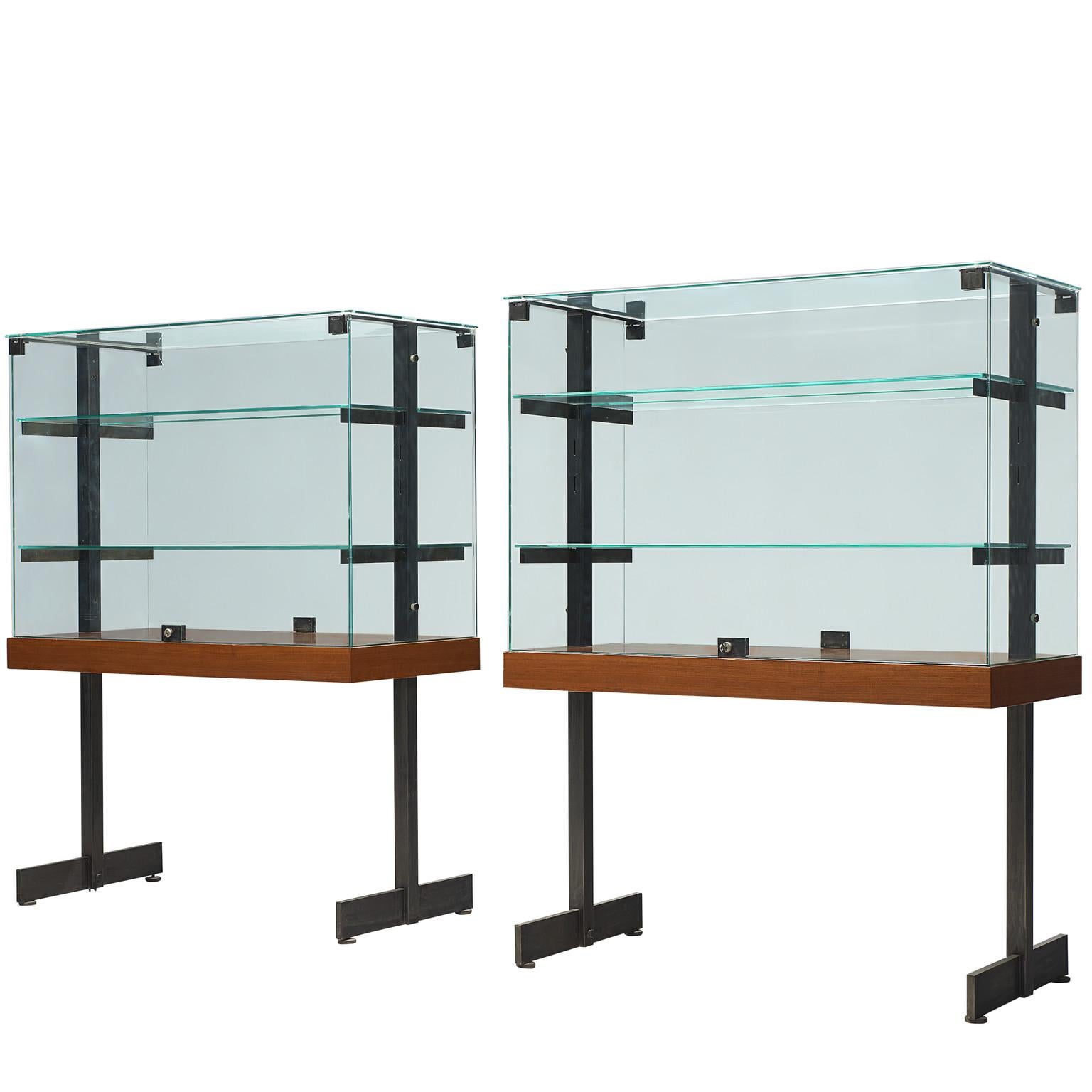 De Coene Showcases in Glass, Steel and Teak For Sale