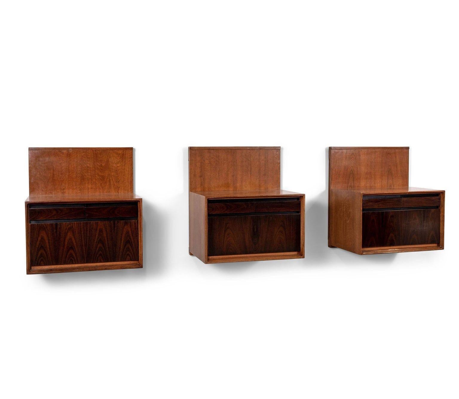 Belgian De Coene Wall-Mounted Bedside Table in Walnut and Rosewood For Sale