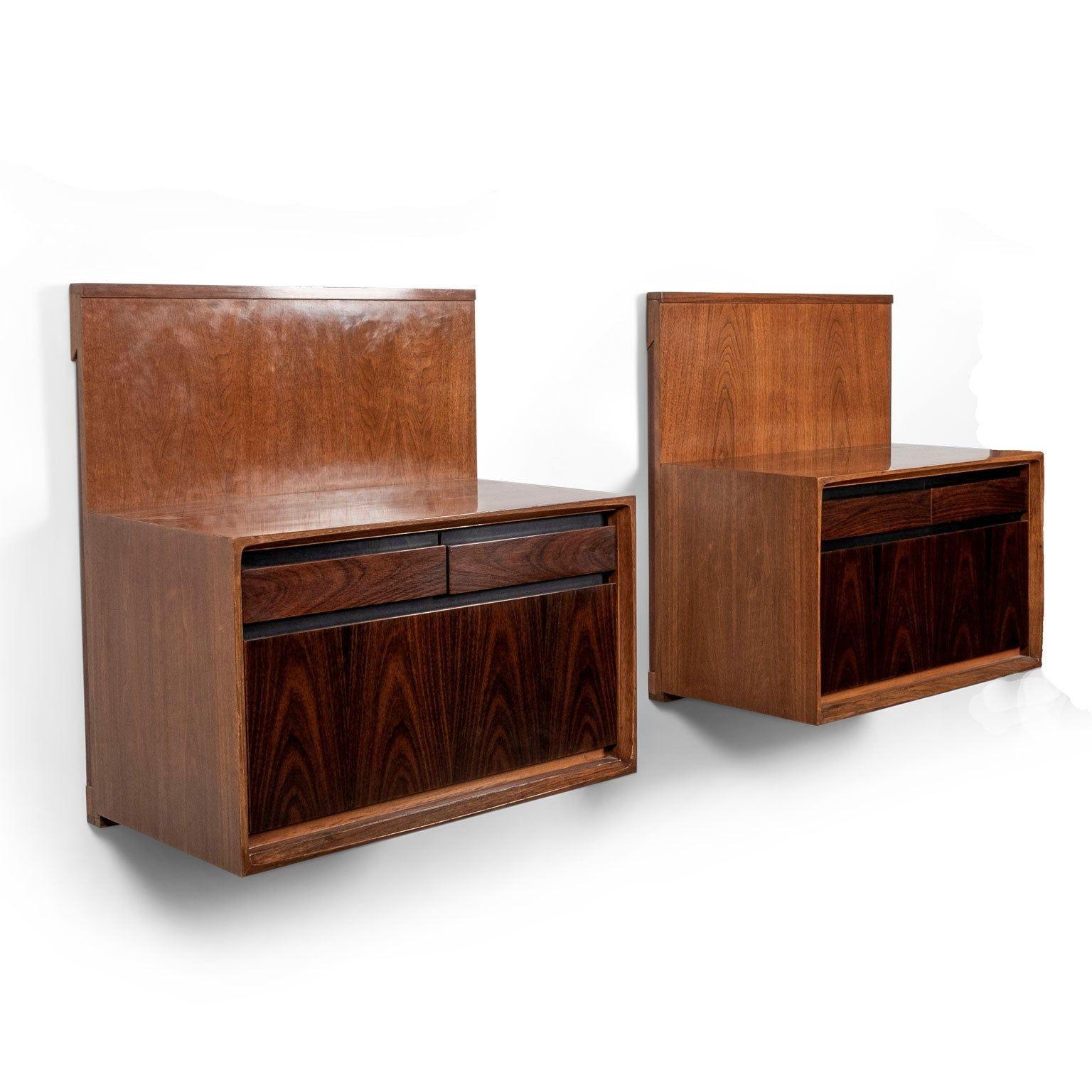 Carved De Coene Wall-Mounted Bedside Table in Walnut and Rosewood For Sale
