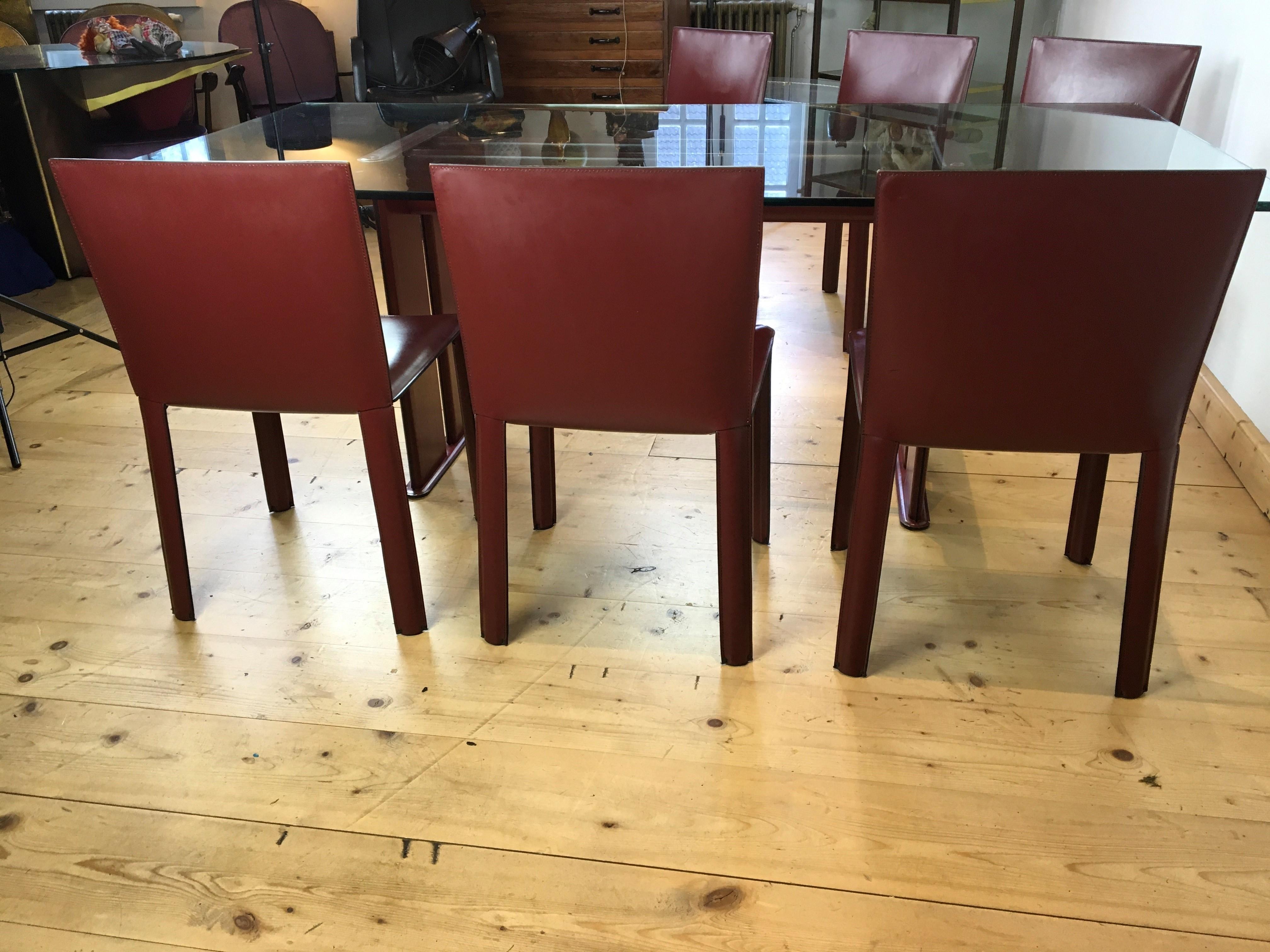 De Couro of Brazil Red Leather Dining Room Set for 6, 1980s For Sale 4