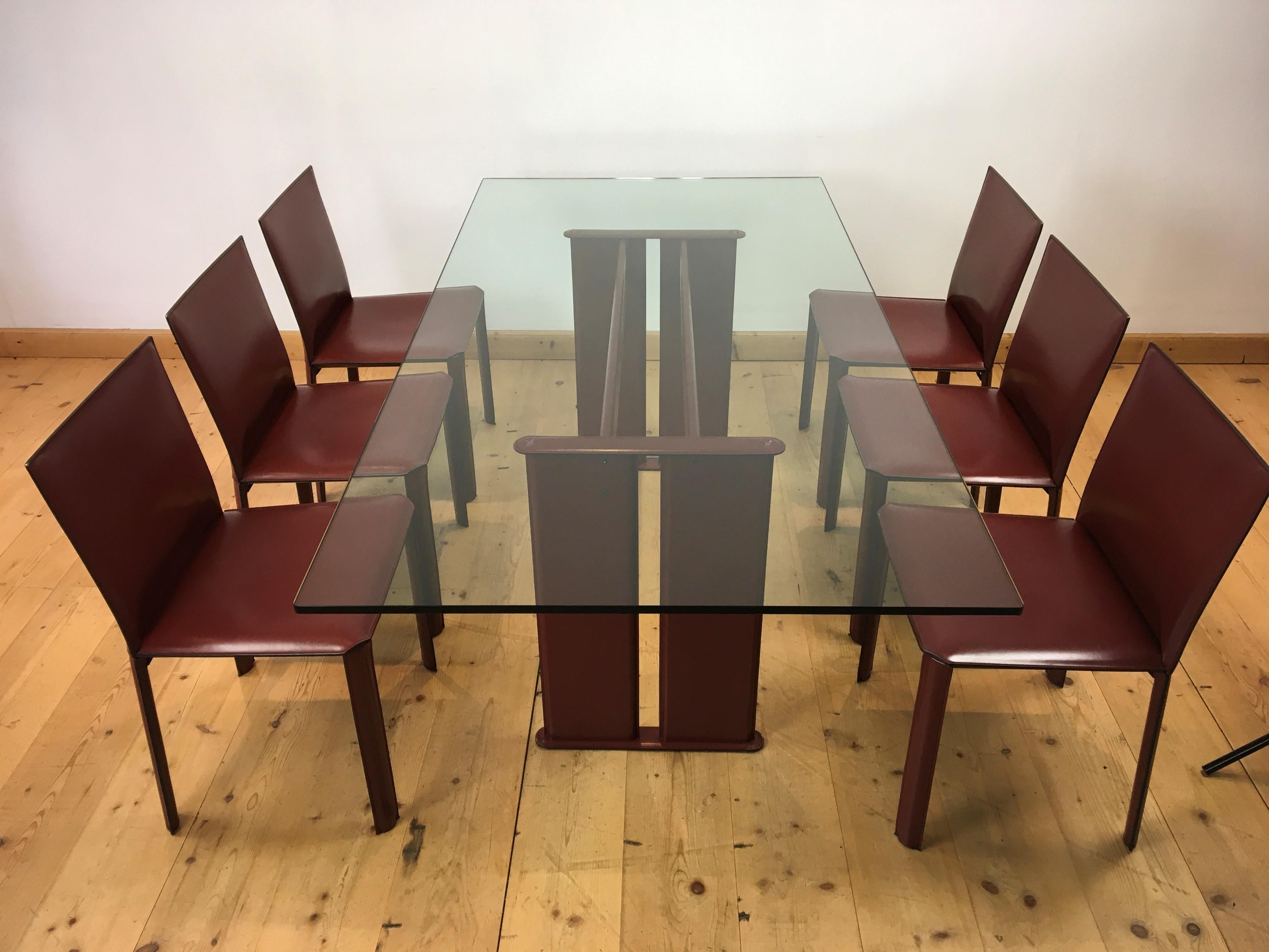 De Couro of Brazil Red Leather Dining Room Set for 6, 1980s For Sale 14