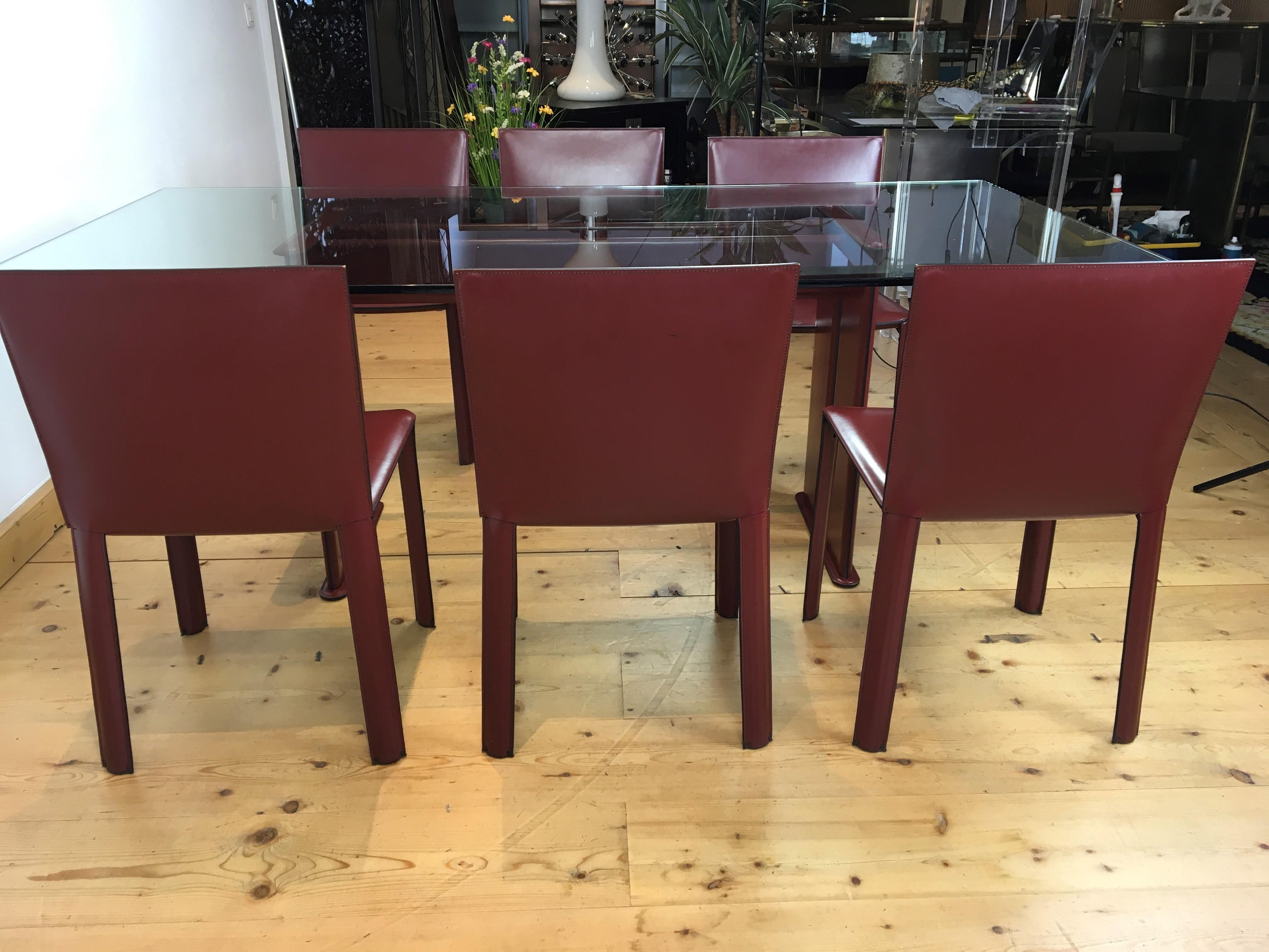 De Couro of Brazil Red Leather Dining Room Set for 6, 1980s For Sale 2