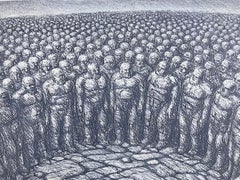 CENTER OF ATTENTION Signed Lithograph, Sci-Fi Landscape, Stone Men Circle