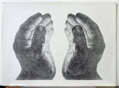 CREATION Hand Drawn Lithograph, Cupped Pair of Hands, Light Glow, Meditation