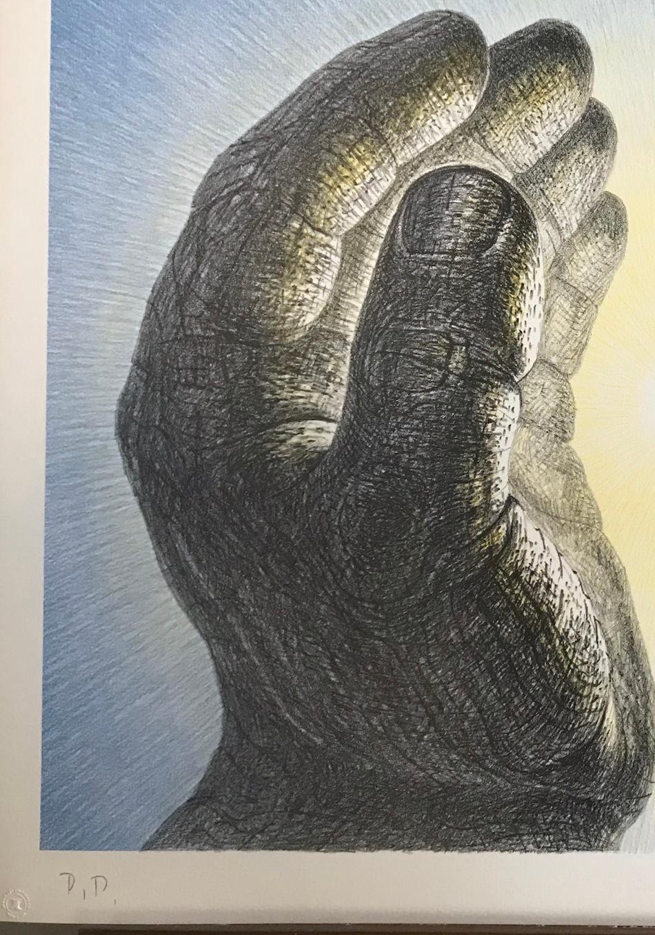 MANOS BRILLANTES es una litografía original dibujada a mano e impresa mediante técnicas de litografía manual en papel de grabado Arches de archivo 100% libre de ácido. MANOS BRILLANTES es un retrato de inspiración espiritual muy detallado que