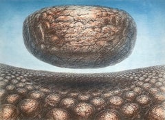 HOVERING STONE Signed Lithograph, Illusionary Landscape, Meditation