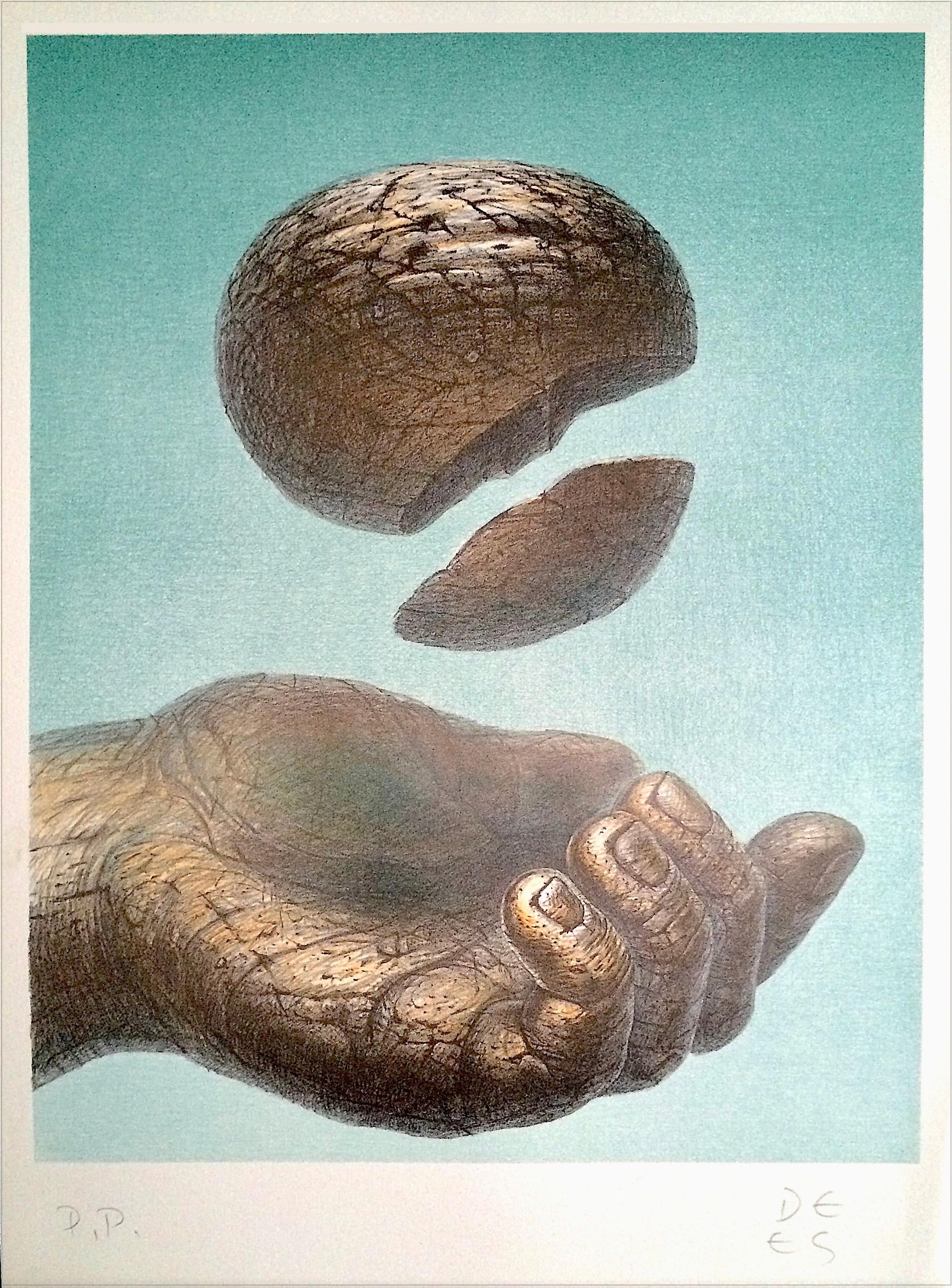 RECEIVING HAND Signed Lithograph, Fantastic Realism, Metaphysics