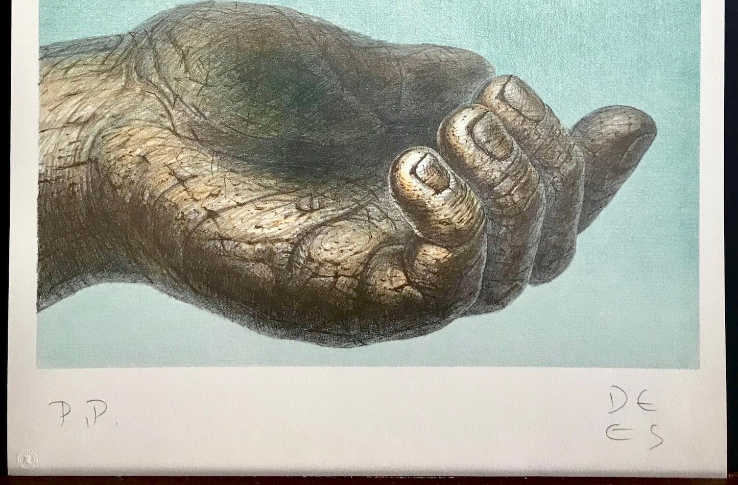 MANO QUE RECIBE Litografía firmada, Realismo fantástico, Stone, Arte curativo en venta 1
