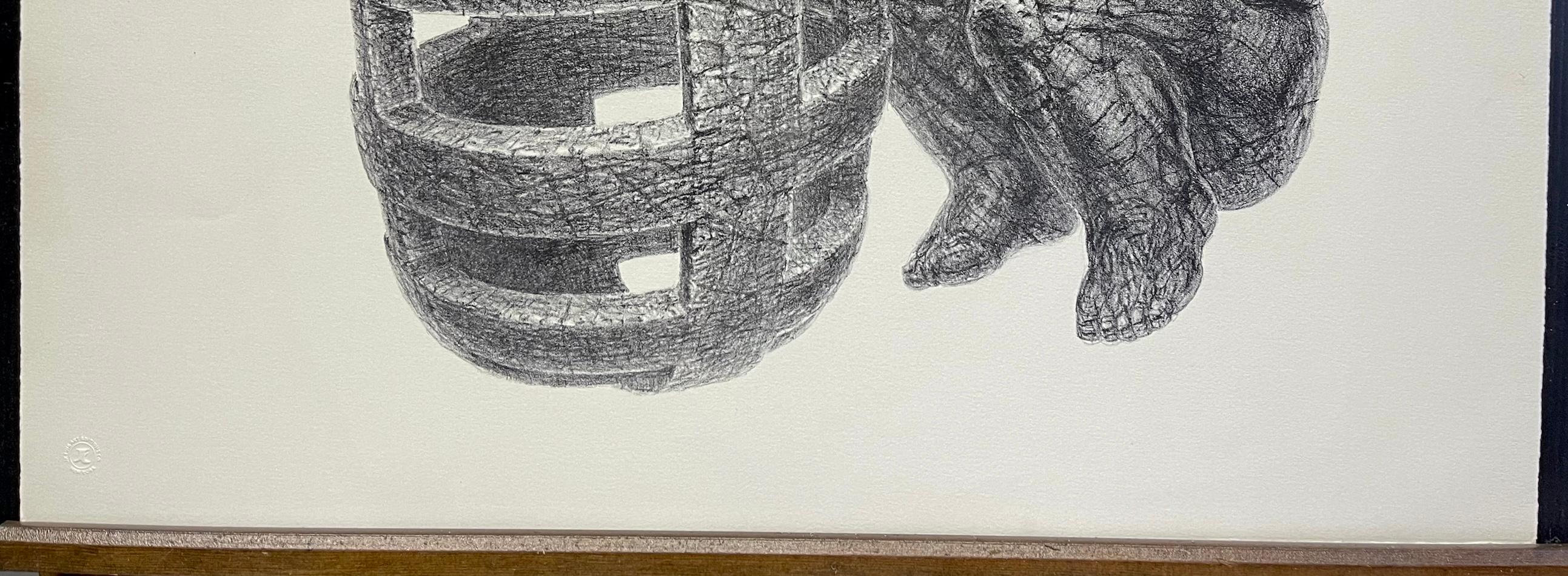 UNCAGED MAN Litografia disegnata a mano, uomo di pietra, coscienza, meditazione in vendita 2