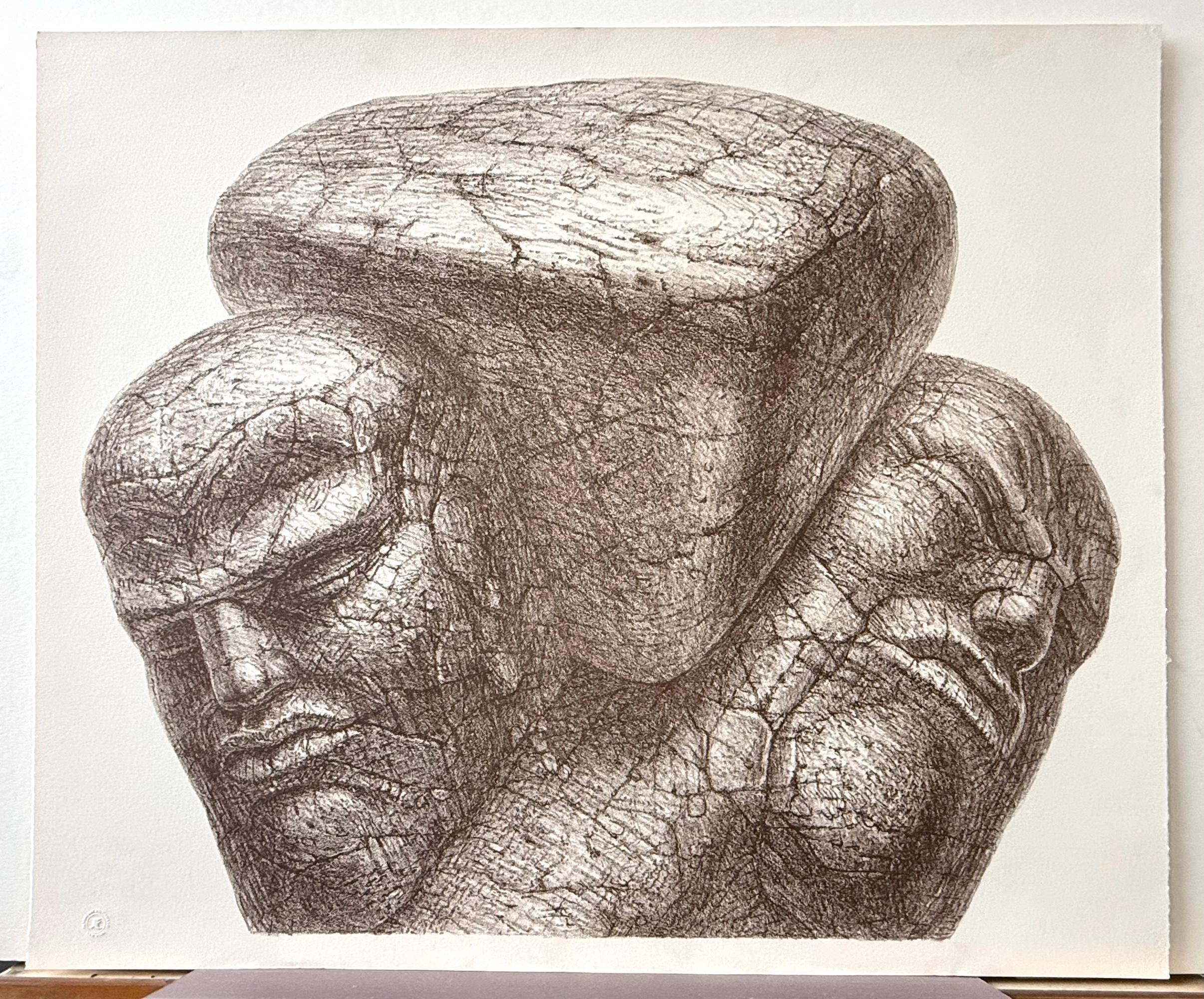 WEDGE ist eine handgezeichnete Originallithographie (keine Fotoreproduktion oder ein Digitaldruck), gedruckt in sepia-brauner Tinte unter Verwendung von Handlithographie-Techniken auf archiviertem Arches-Druckpapier, das 100% säurefrei ist. WEDGE