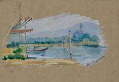 Period Italian Signed Landscape Watercolor