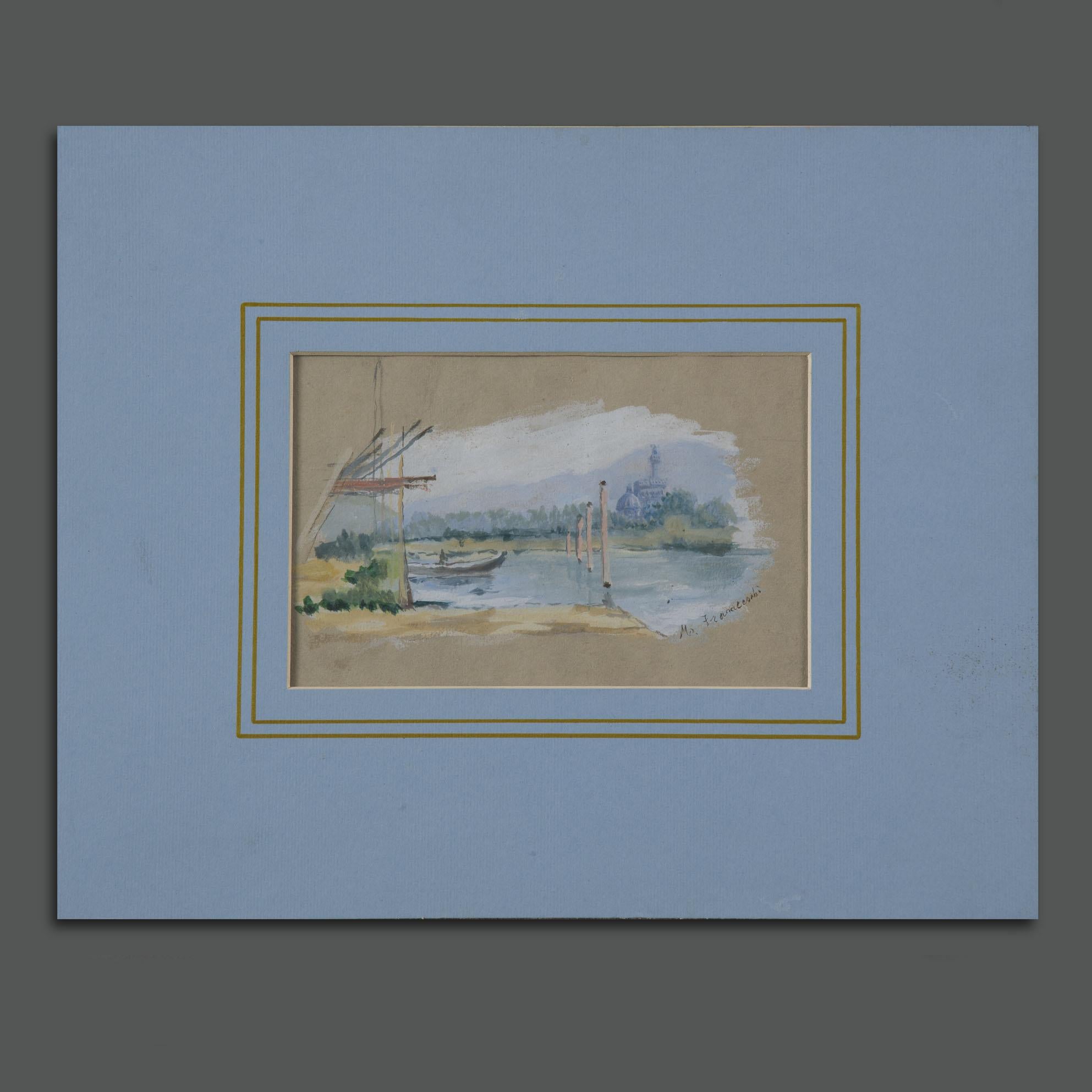 Figurative Painting DE FRANCESCHI MARIANO - Aquarelle italienne signée d
époque