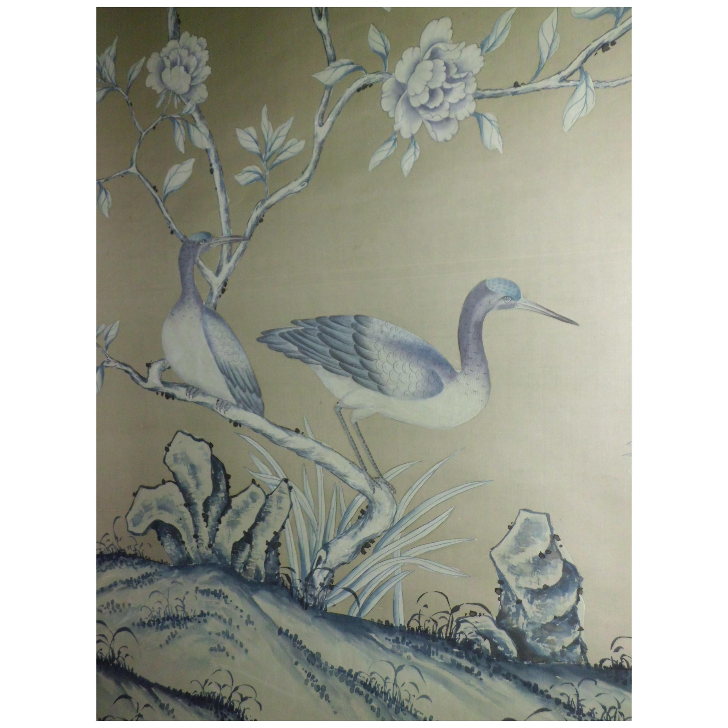 De Gournay Wallpaper Del 1976 "Earlham" Chinoiserie, Sequence of 3 Panels