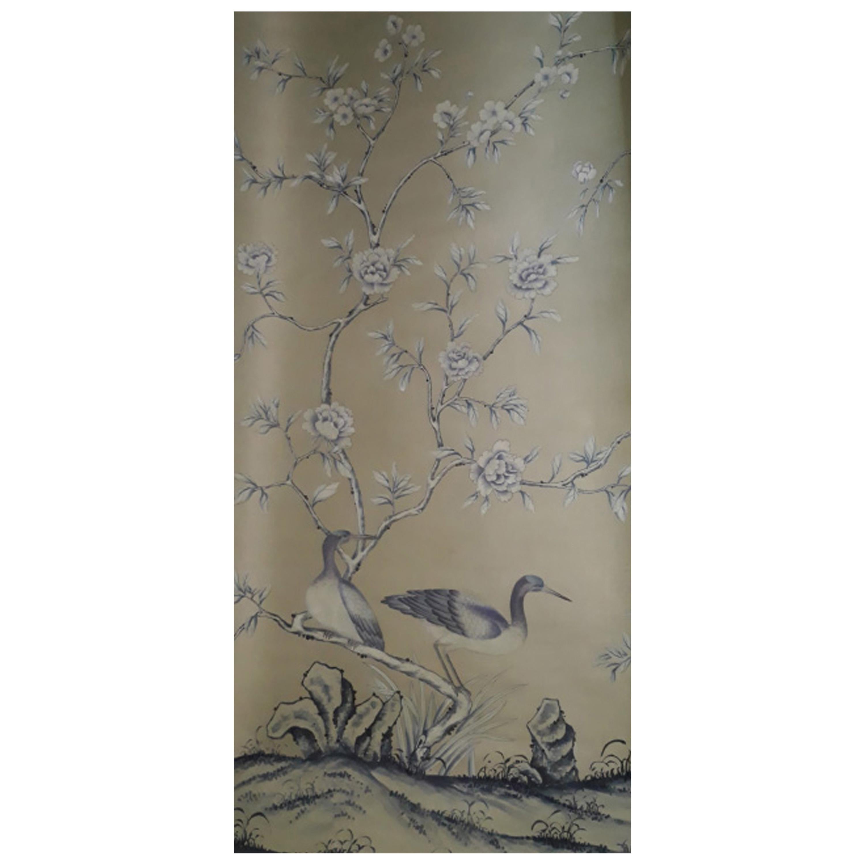 De Gournay Wallpaper Del 1976 "Earlham" Chinoiserie, Sequence of 5 Panels