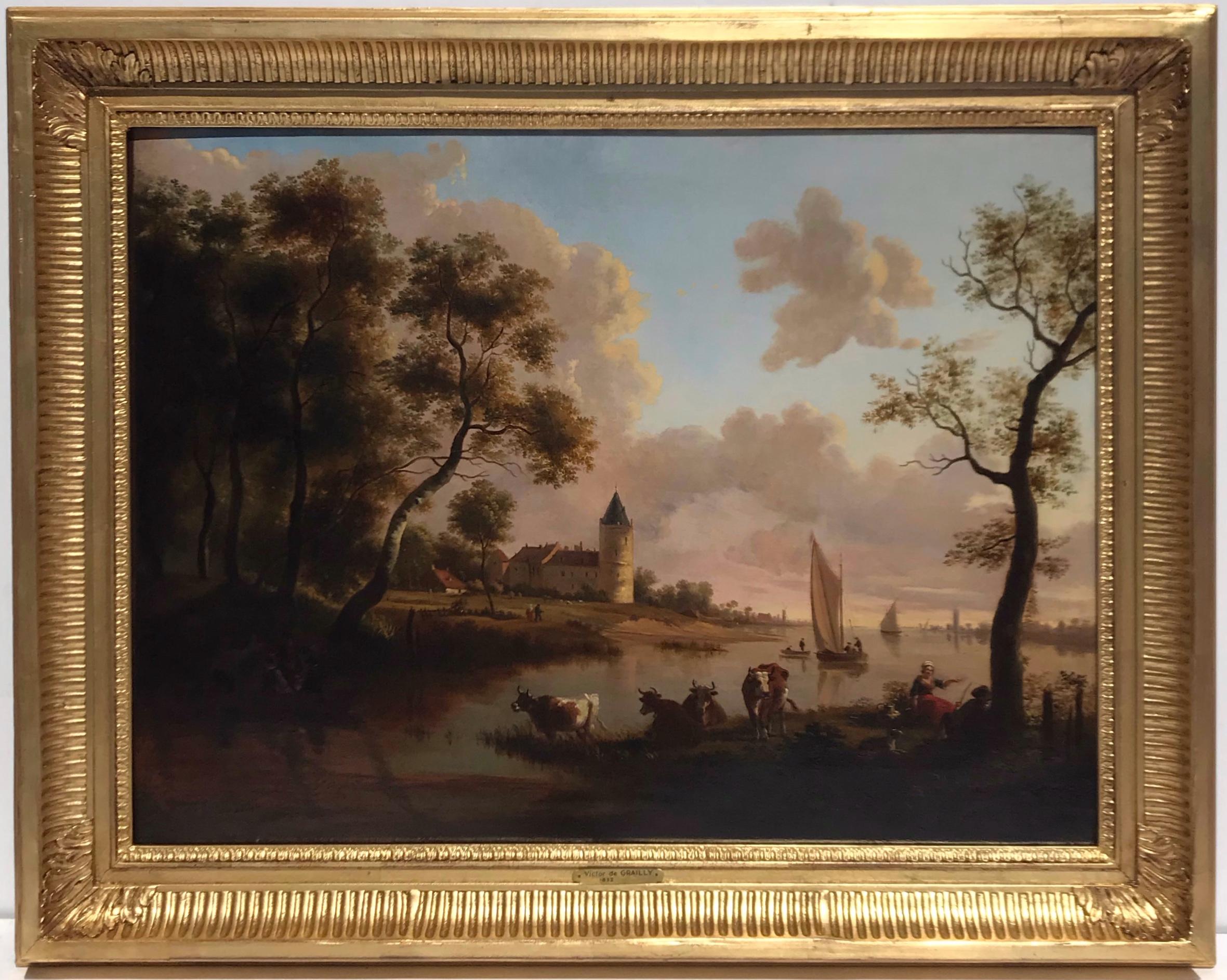 DE GRAILLY Victor  Landscape Painting - Lakeside Landscape 1839