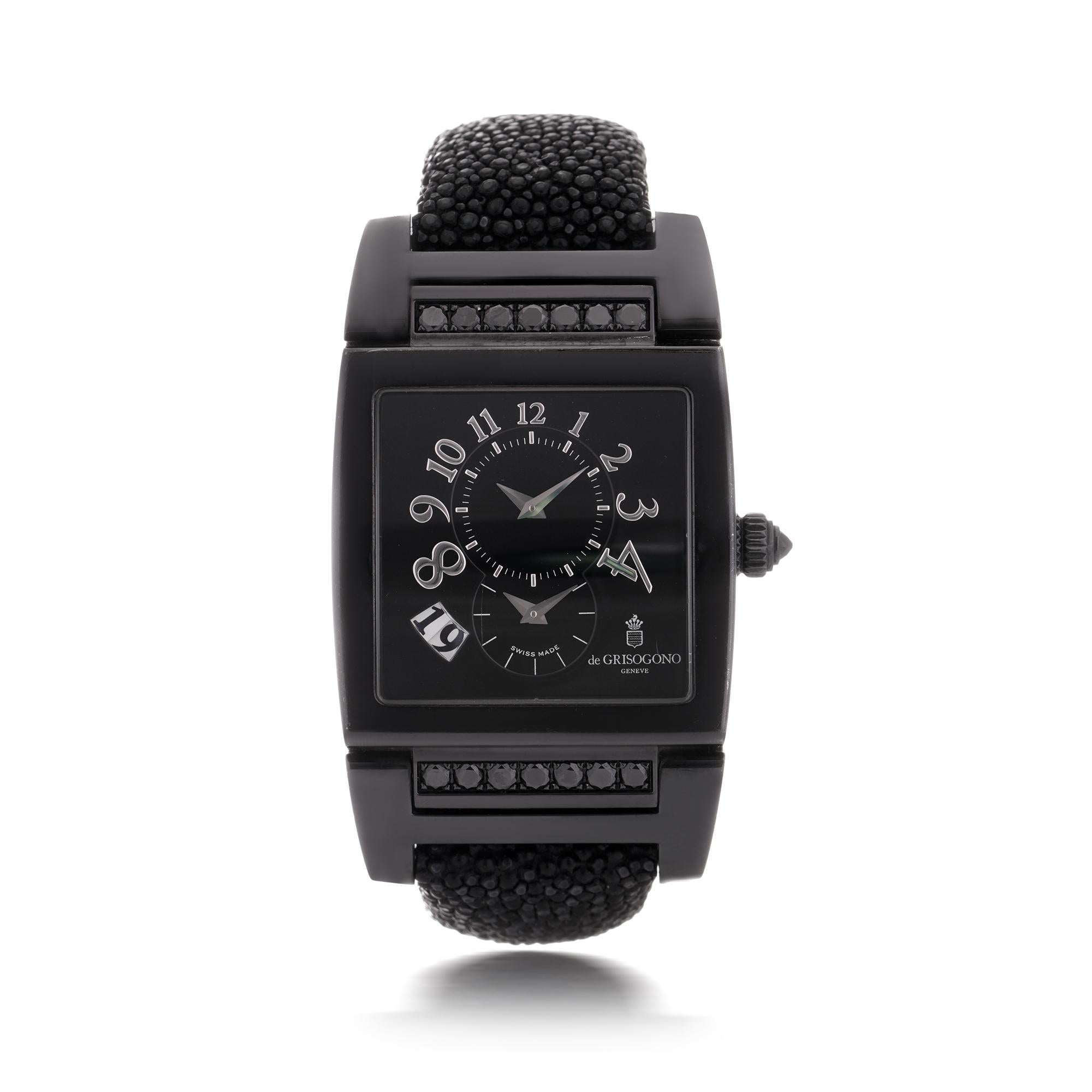 De Grisogno Instrumento N°UNO Black PVD Black Gem Automatic Unisex Watch For Sale 5