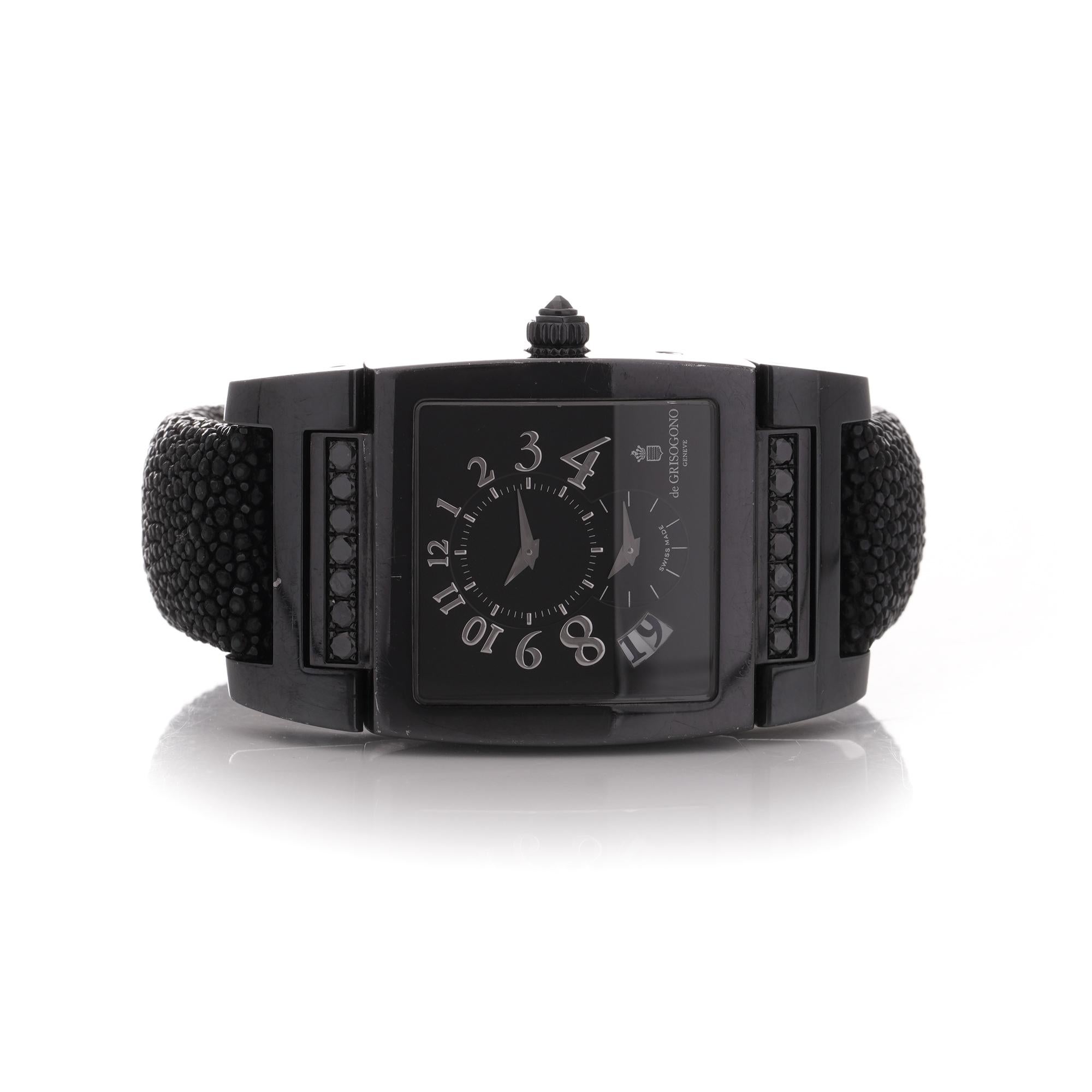 De Grisogno Instrumento N°UNO Black PVD Black Gem Automatic Unisex Watch For Sale 4