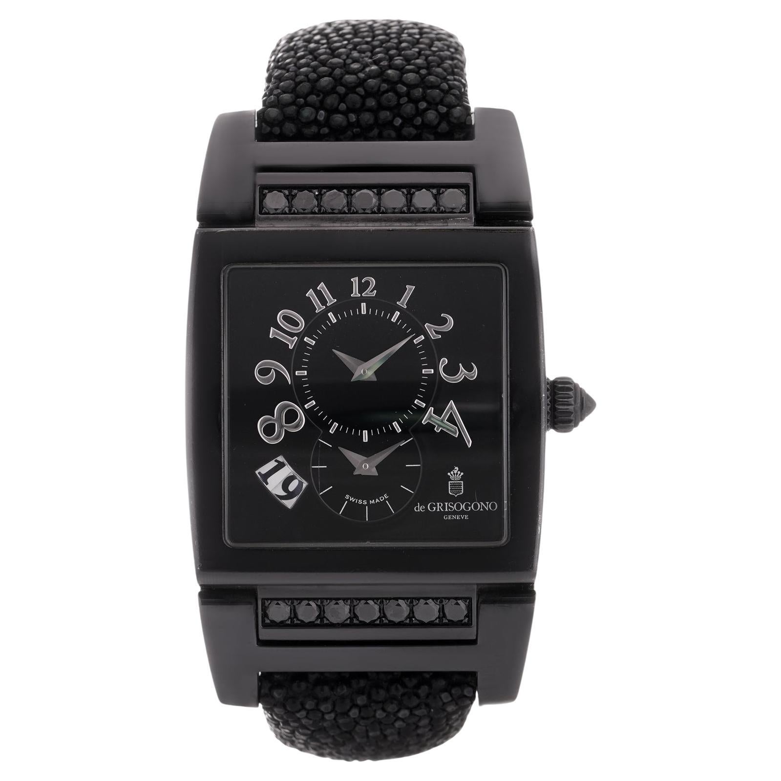 De Grisogno Instrumento N°UNO Black PVD Black Gem Automatic Unisex Watch For Sale