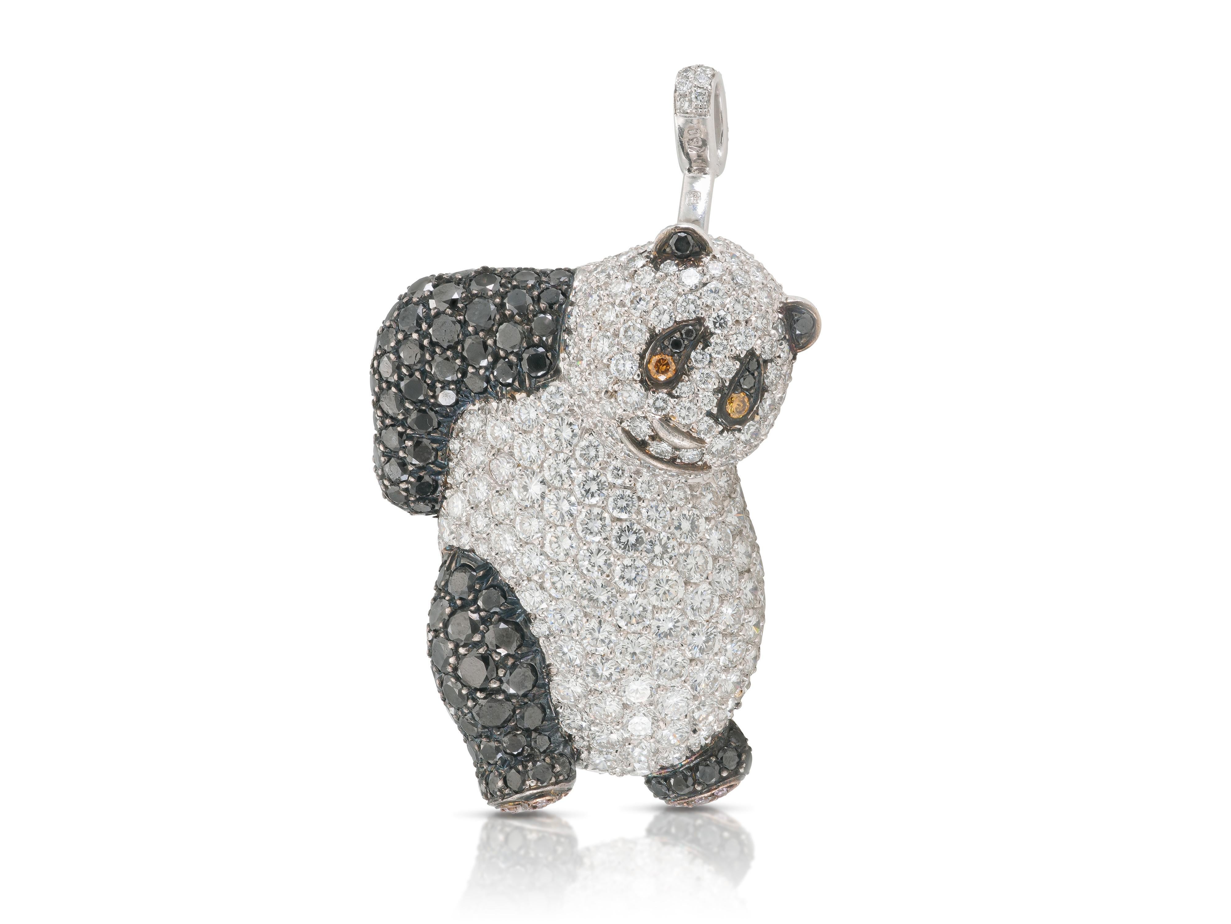Finely crafted in 18k white gold with Round Brilliant cut White Diamonds weighing approximately a total of 7.80 carats, Black Diamonds weighing approximately a total of 4.00 carats, Pink Diamonds weighing approximately a total of 0.26 carat, and