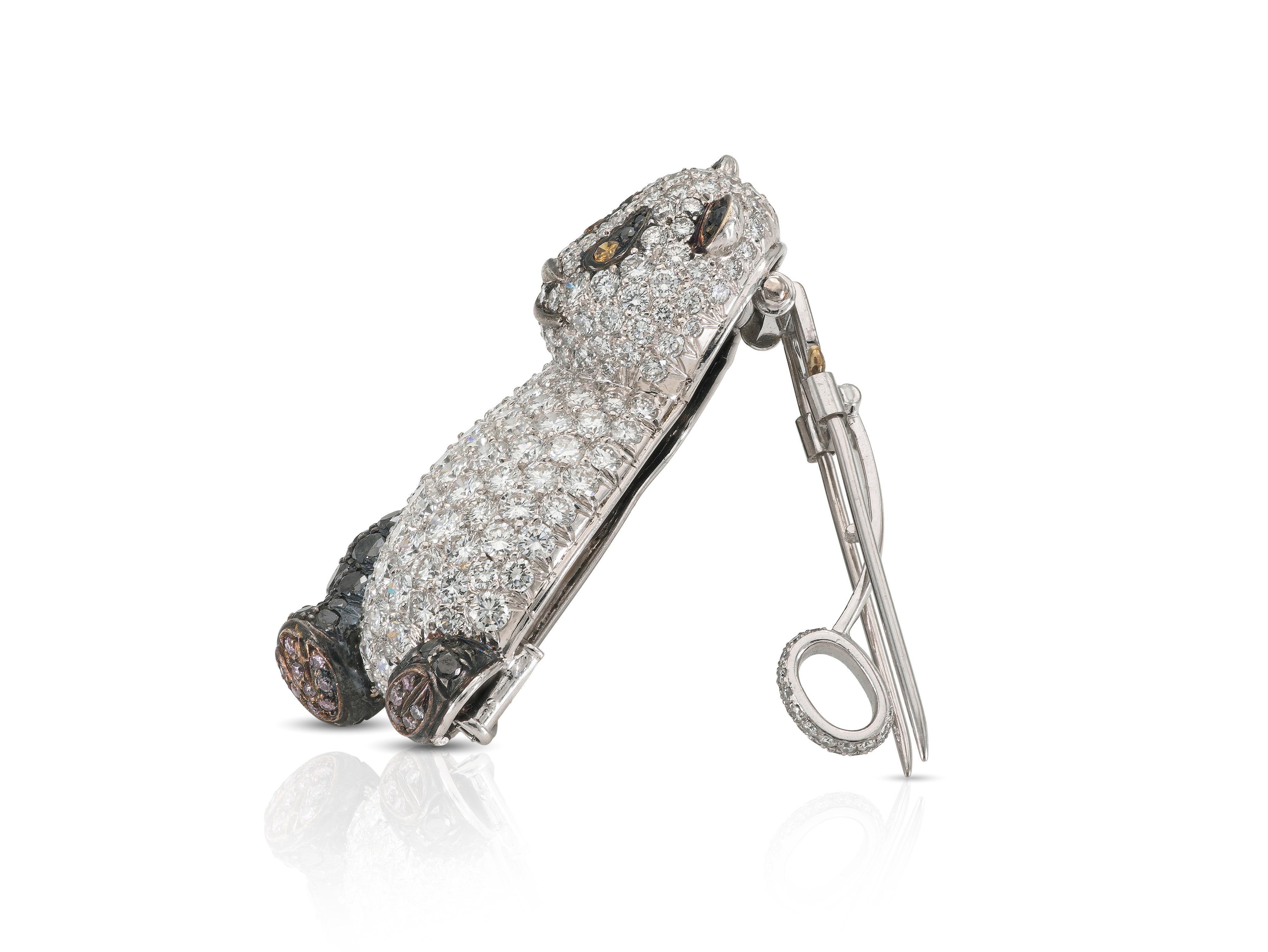 De Grisogono 12.18 Carat Diamond Panda Brooch Pendant In Good Condition For Sale In New York, NY