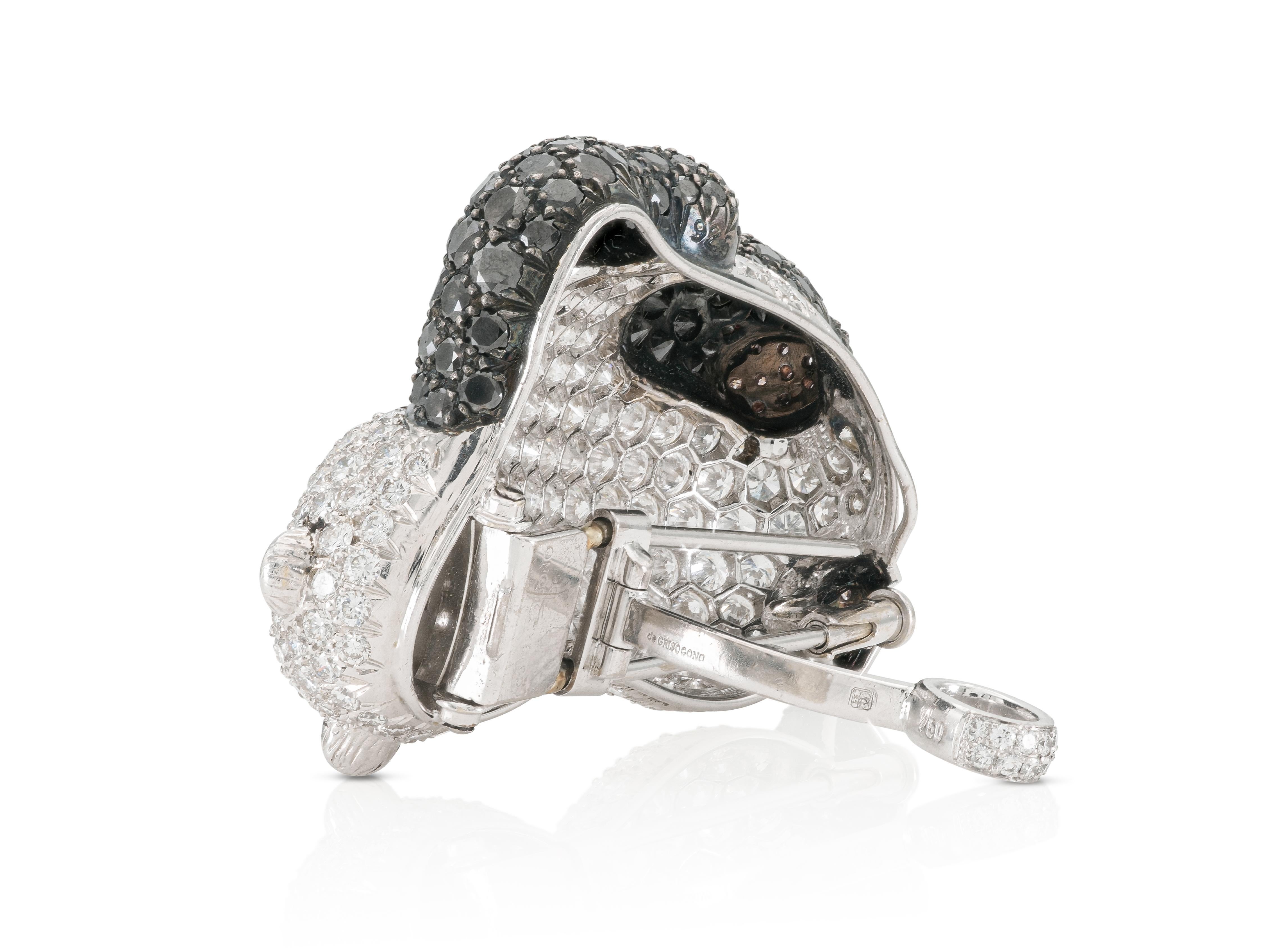 Women's De Grisogono 12.18 Carat Diamond Panda Brooch Pendant For Sale