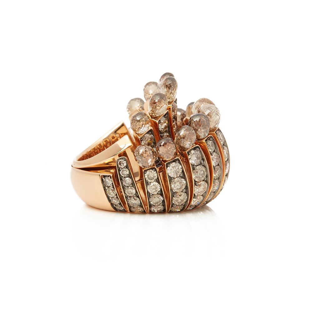 Round Cut De Grisogono 18 Karat Rose Gold Briolette Cut Brown Diamond Frange Cocktail Ring