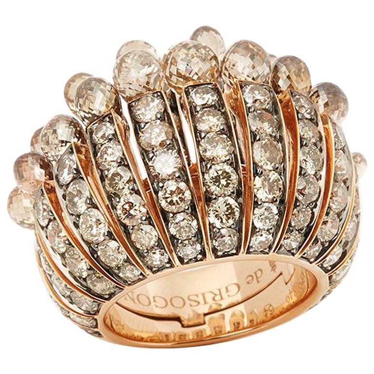 De Grisogono 18 Karat Rose Gold Briolette Cut Brown Diamond Frange Cocktail Ring