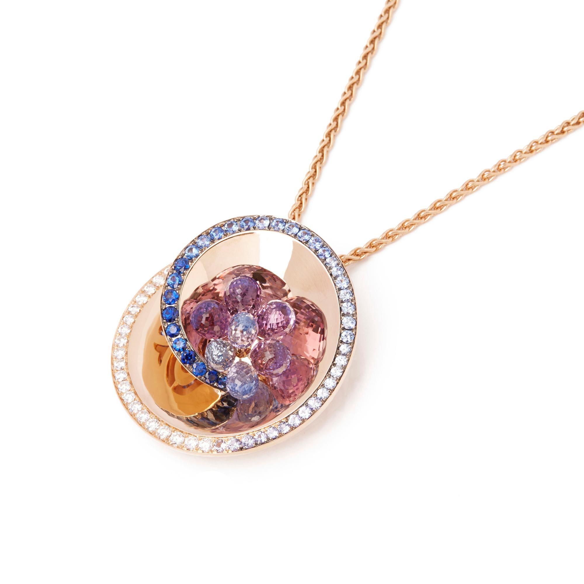 De Grisogono Halskette Chiocciolina aus 18 Karat Roségold mit Diamanten, Saphiren und Amethysten (Moderne) im Angebot