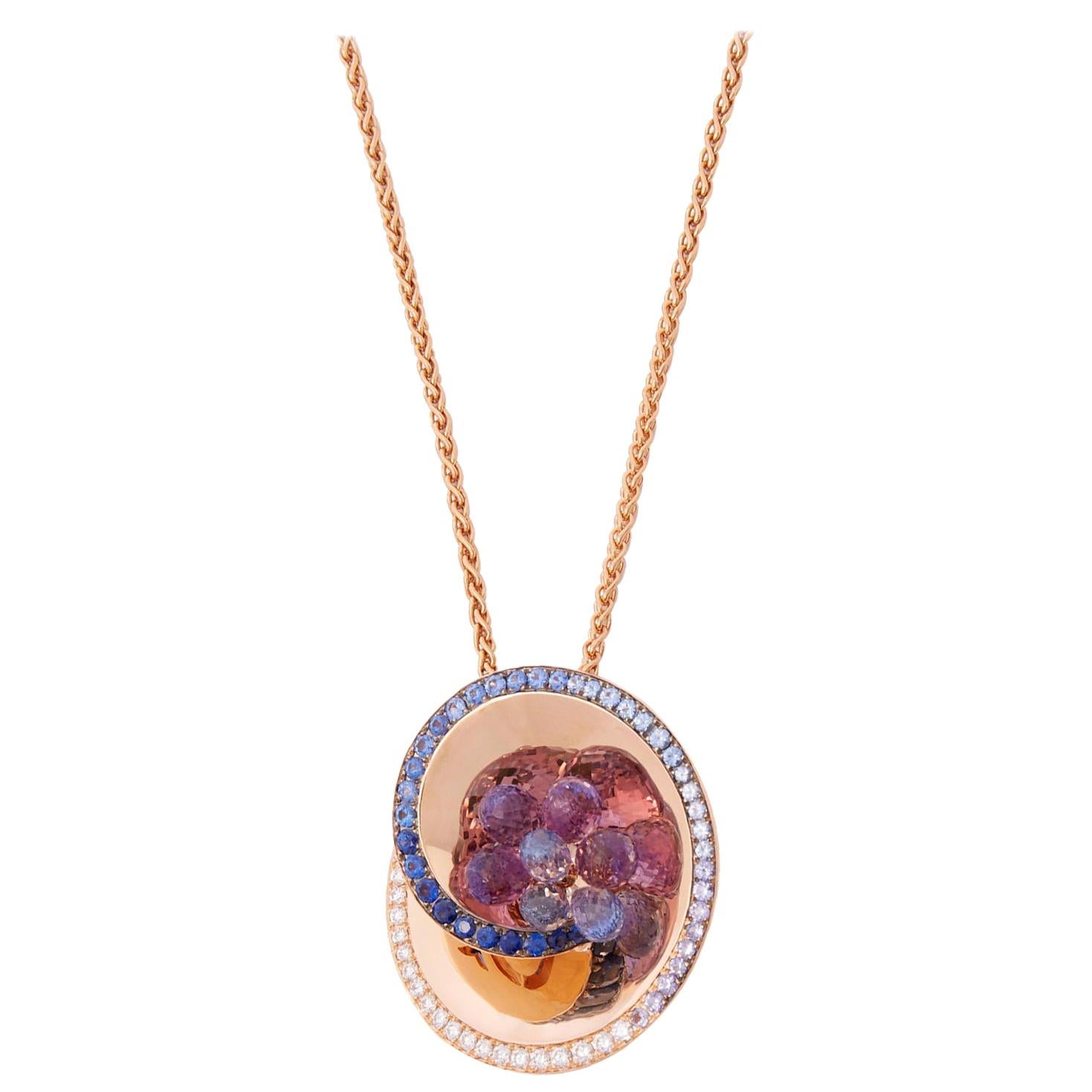 De Grisogono 18 Karat Rose Gold Diamond Sapphire Amethyst Chiocciolina Necklace For Sale