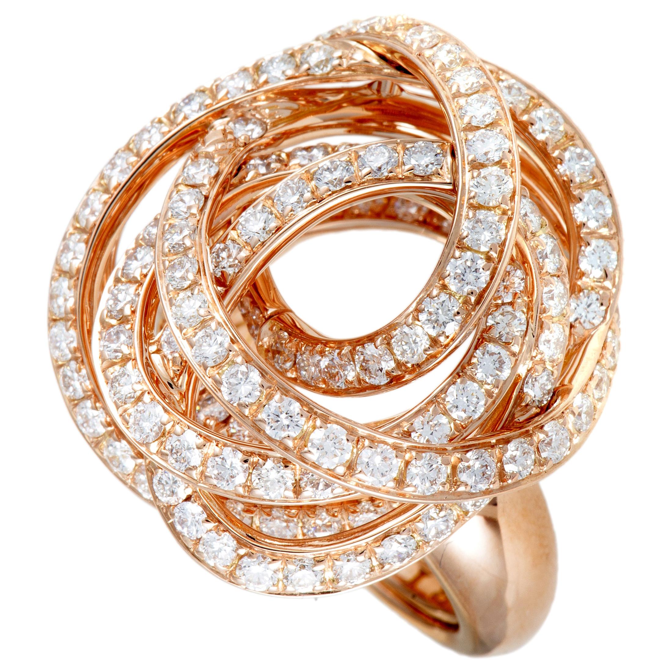 de Grisogono 18 Karat Rose Gold Full Diamond Tangled Swirl Ring