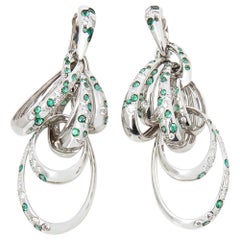 De Grisogono 18 Karat White Gold Diamond and Emerald Drop Catene Earrings