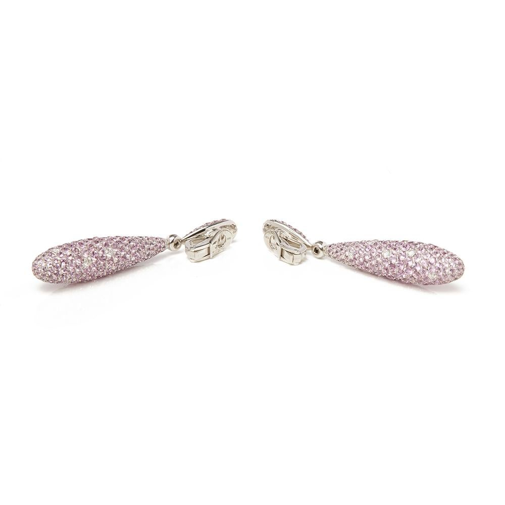 De Grisogono 18 Karat White Gold Pink Sapphire and Diamond Gocce Drop Earrings In Excellent Condition In Bishop's Stortford, Hertfordshire