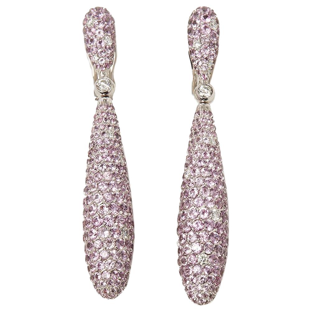 De Grisogono 18 Karat White Gold Pink Sapphire and Diamond Gocce Drop Earrings