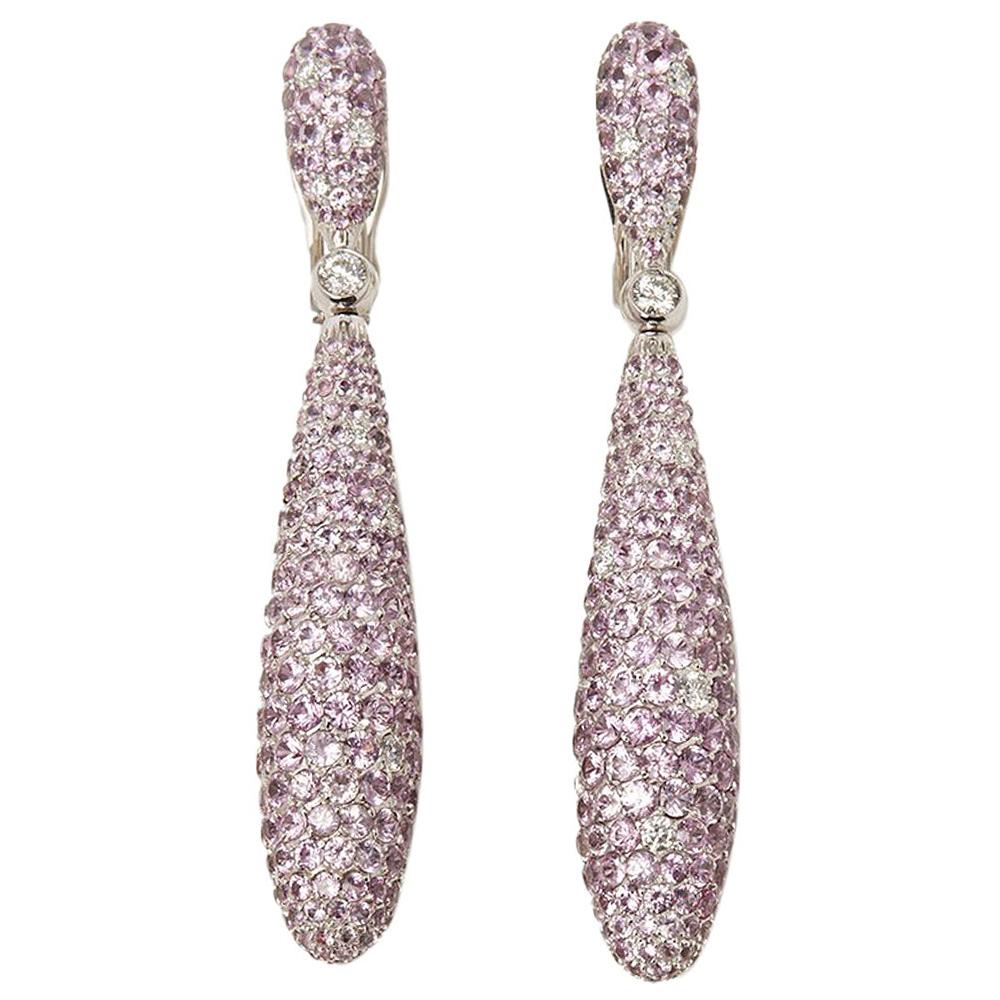 De Grisogono 18 Karat White Gold Pink Sapphire and Diamond Gocce Drop Earrings