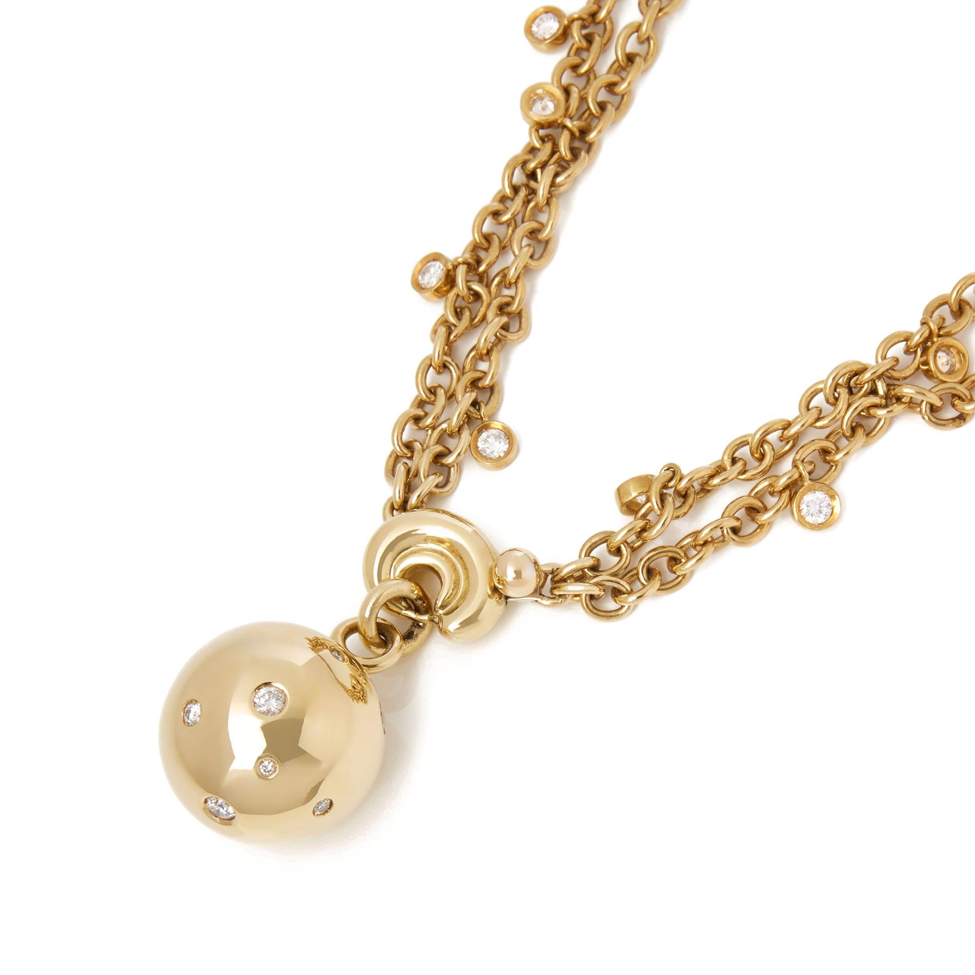 De Grisogono 18 Karat Yellow Gold Round Cut Diamond Boule Pendant Necklace In Good Condition In Bishop's Stortford, Hertfordshire