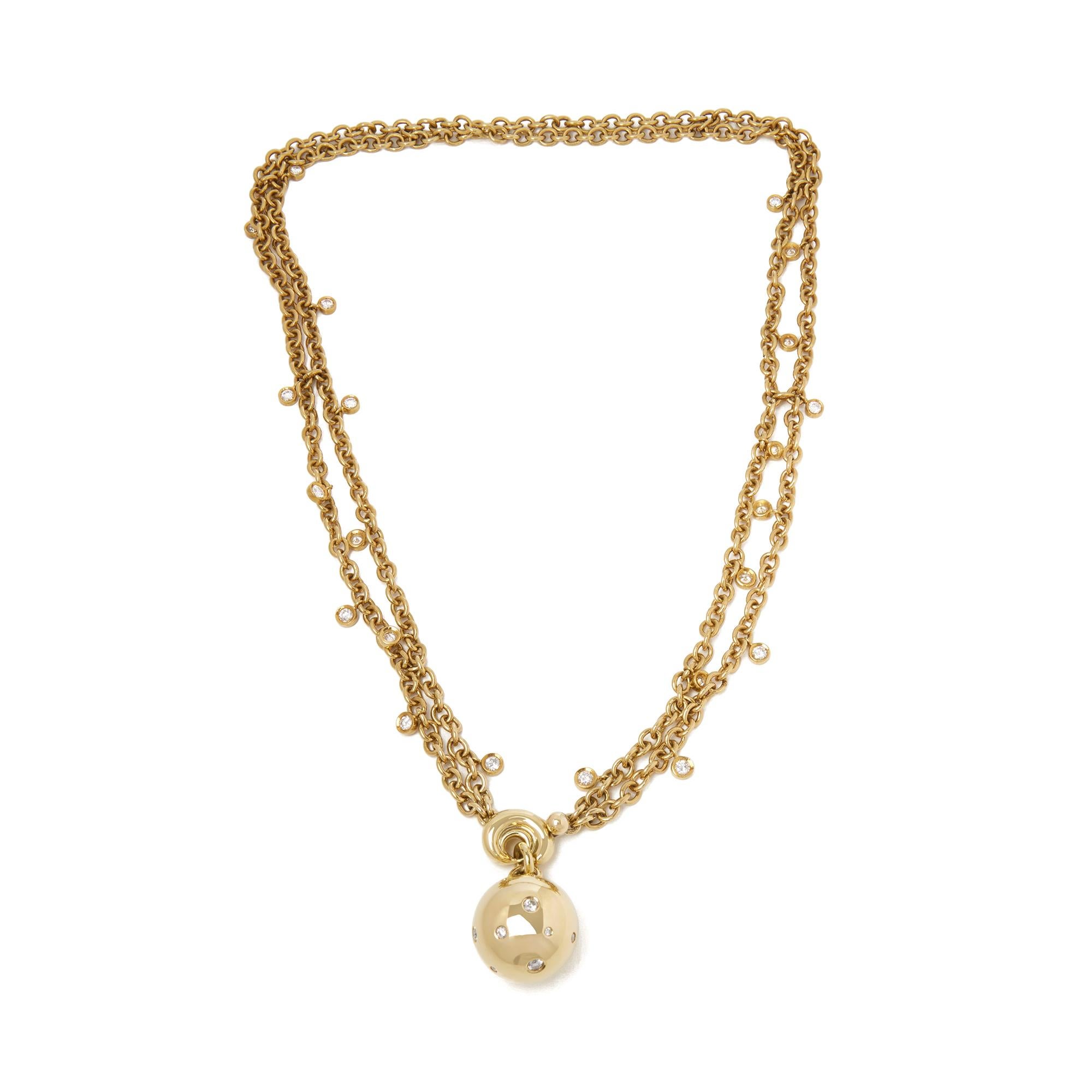 Women's De Grisogono 18 Karat Yellow Gold Round Cut Diamond Boule Pendant Necklace