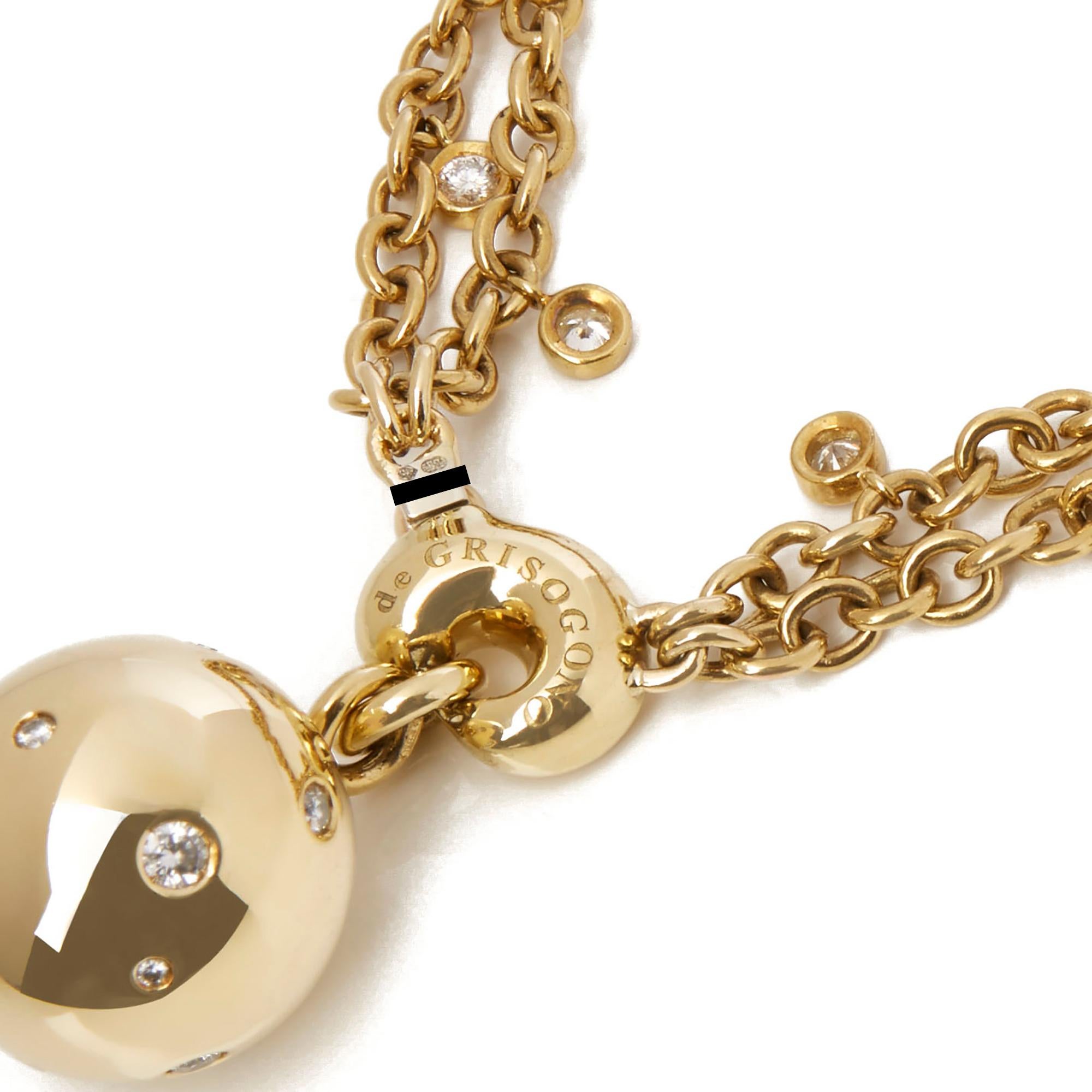 De Grisogono 18 Karat Yellow Gold Round Cut Diamond Boule Pendant Necklace 1