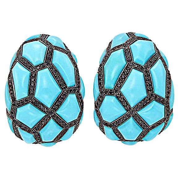 Boucles d'oreilles en or 18 carats avec turquoise et diamants noirs de Grisogono