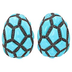 Vintage de Grisogono 18K Gold Turquoise Black Diamond Earclips