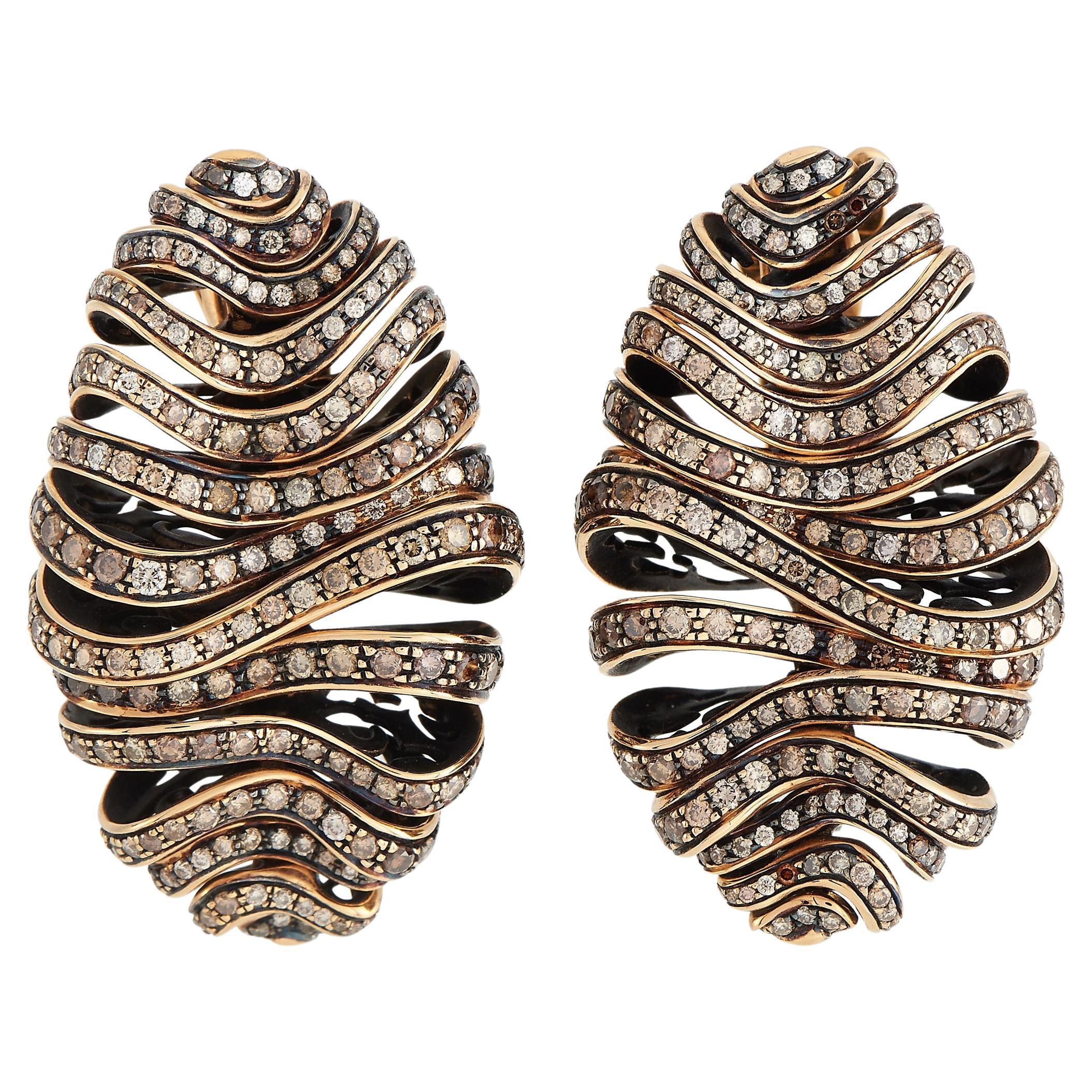 de Grisogono 18K Rose Gold 7.42 ct Diamond Earrings For Sale