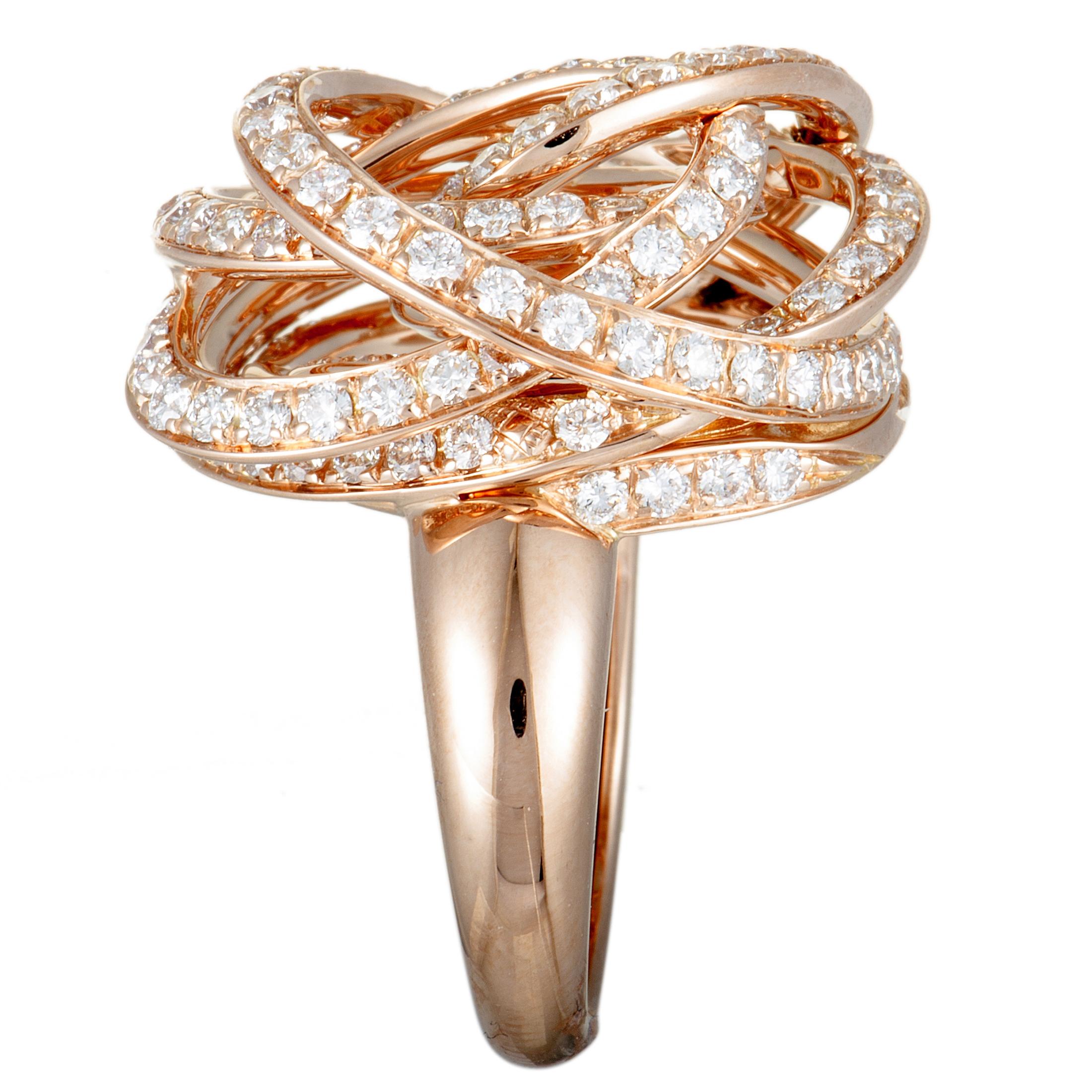 de Grisogono 18 Karat Rose Gold Full Diamond Tangled Swirl Ring In New Condition In Southampton, PA