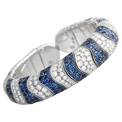 de Grisogono 18K White Gold 13.5 ct Diamond and Blue Sapphire Bracelet