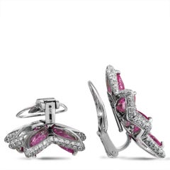 De Grisogono 18K White Gold 1.94 Ct Diamond and Pink Sapphire Earrings
