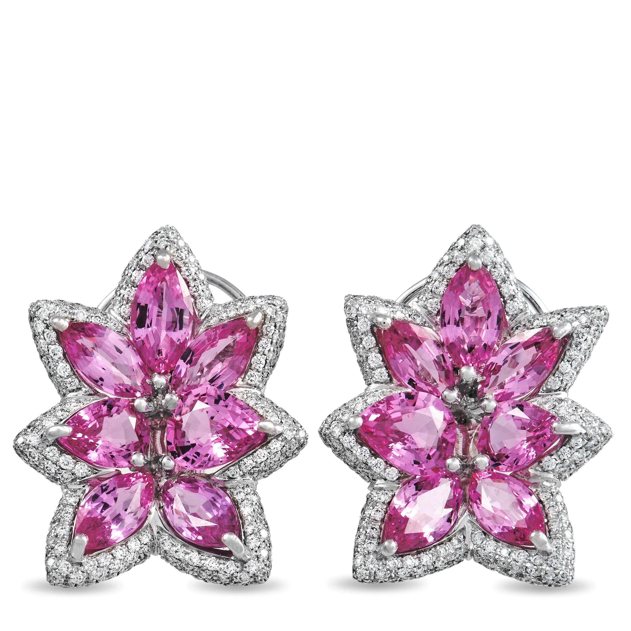 De Grisogono 18K White Gold 1.94 Ct Diamond and Pink Sapphire Earrings In New Condition For Sale In Southampton, PA