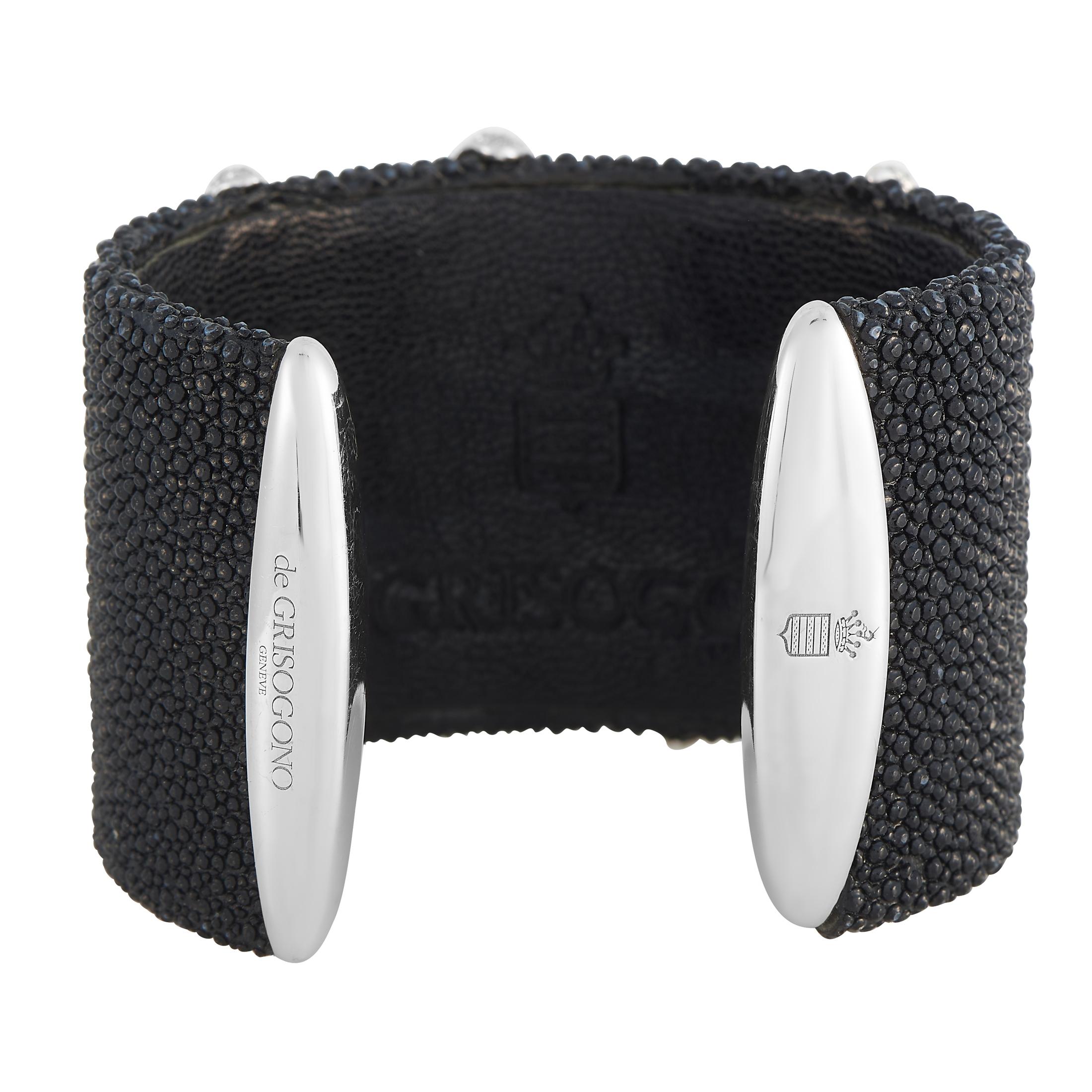 Round Cut De Grisogono 18K White Gold 3.27 ct Diamond Cuff Bracelet