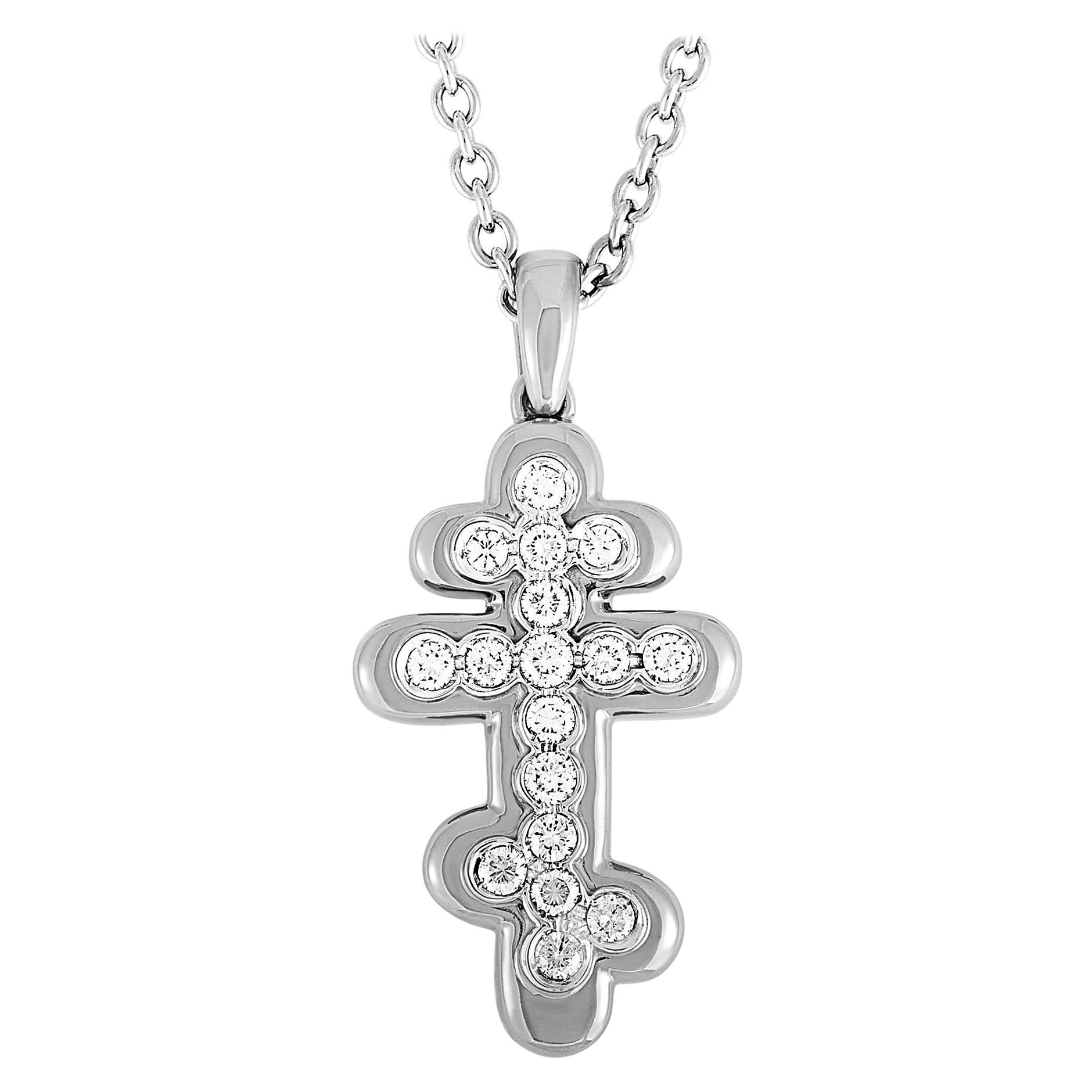 de Grisogono 18 Karat White Gold Diamond Cross Pendant Necklace