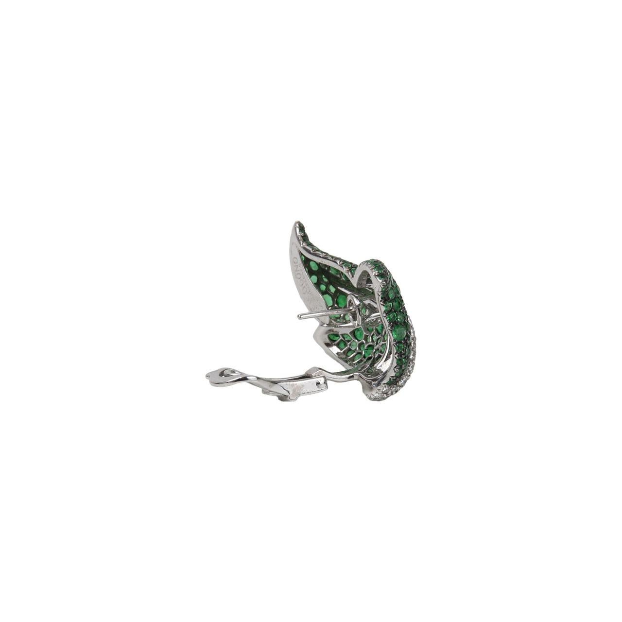 Brilliant Cut De Grisogono 18K White Gold Emerald&Diamond Earrings For Sale